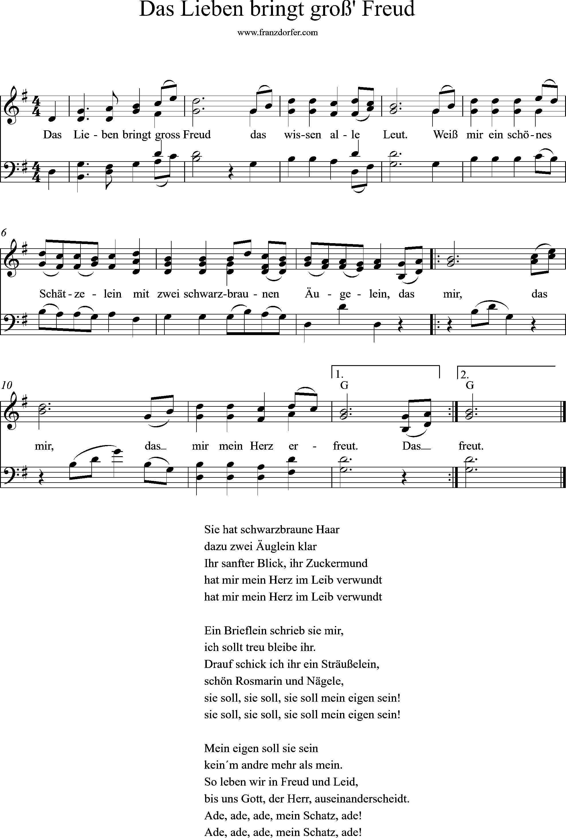 klaviernoten, G-Dur, Das Lieben